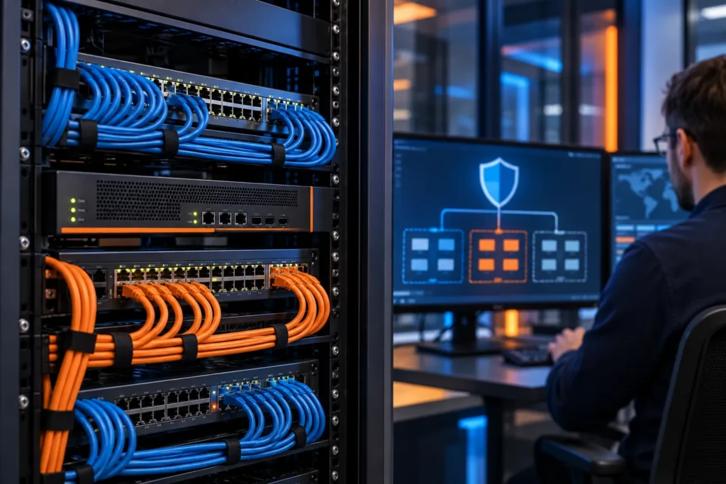 Baie informatique et schéma de sécurisation du réseau