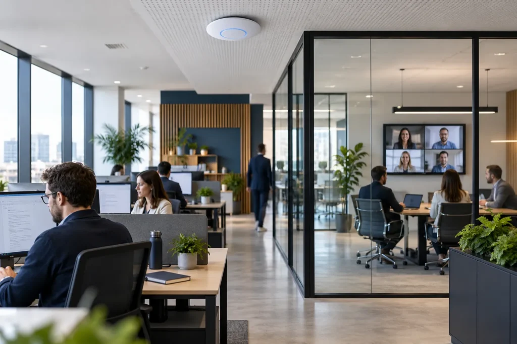 Point d’accès Wi‑Fi professionnel installé dans des bureaux