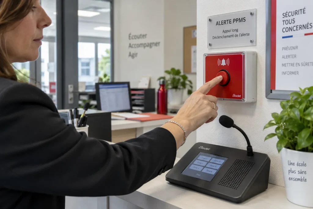 Responsable déclenchant une alerte PPMS depuis un bouton Bodet