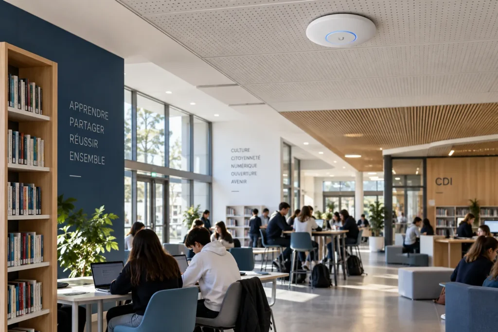 Point d’accès Wi‑Fi installé dans le CDI d’un établissement scolaire