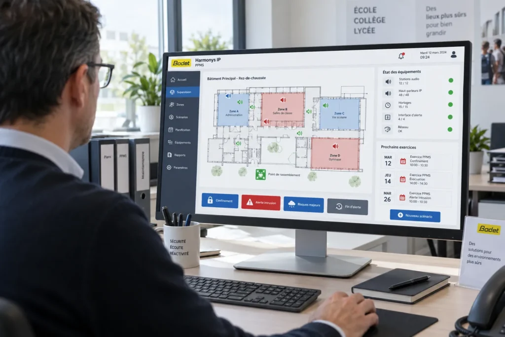 Supervision des zones et équipements PPMS Bodet Harmonys IP sur ordinateur